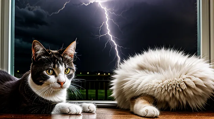Instruction: how to calm a cat during a thunderstorm.