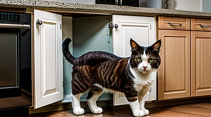 Instruction: how to train a cat not to climb in kitchen cabinets.