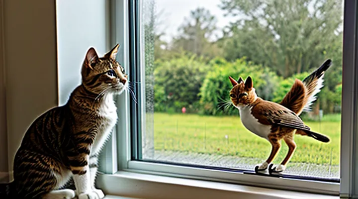 Instruction: how to train a cat not to hunt birds outside the window.