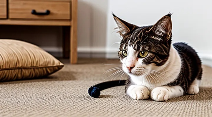 Instruction: what to do if a cat has eaten a hair tie.