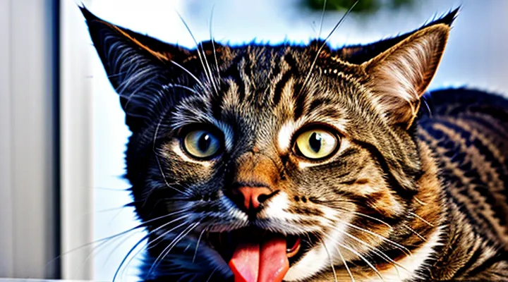 Instruction: why a cat freezes with its tongue sticking out.