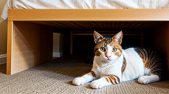 Instruction: why a cat hides under the bed.
